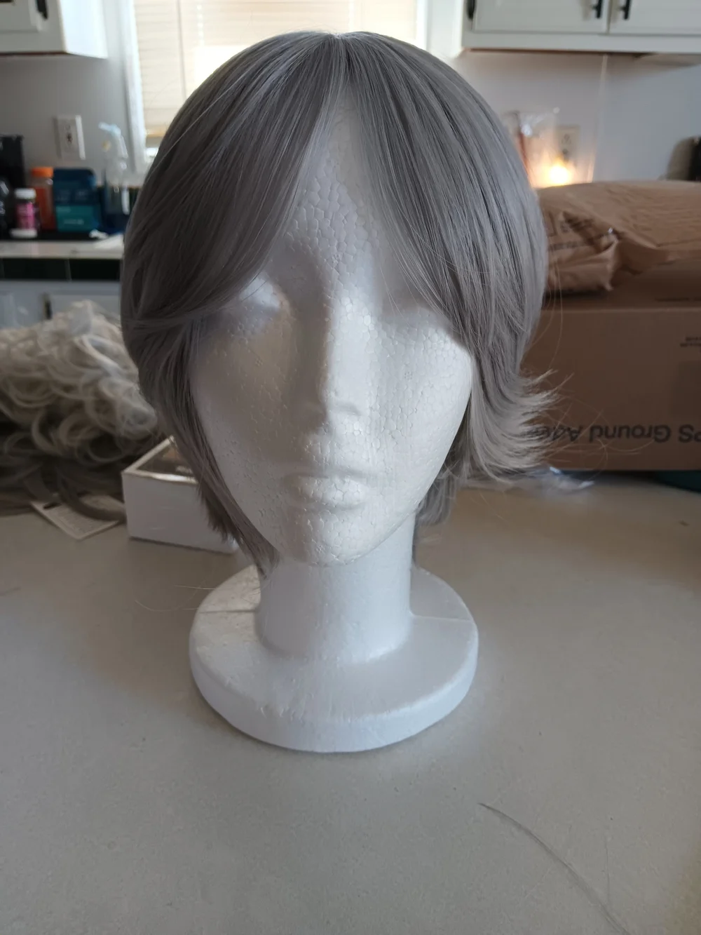 Short Layered Women's Wig in Silver Gray Synthetic